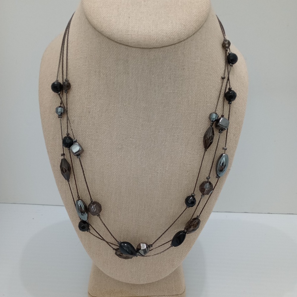 Premier Designs Multi Strand Beaded Necklace Gunmetal Brown‎ Black 20"